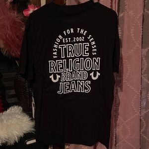 True Religion Black Tee with White Graphic